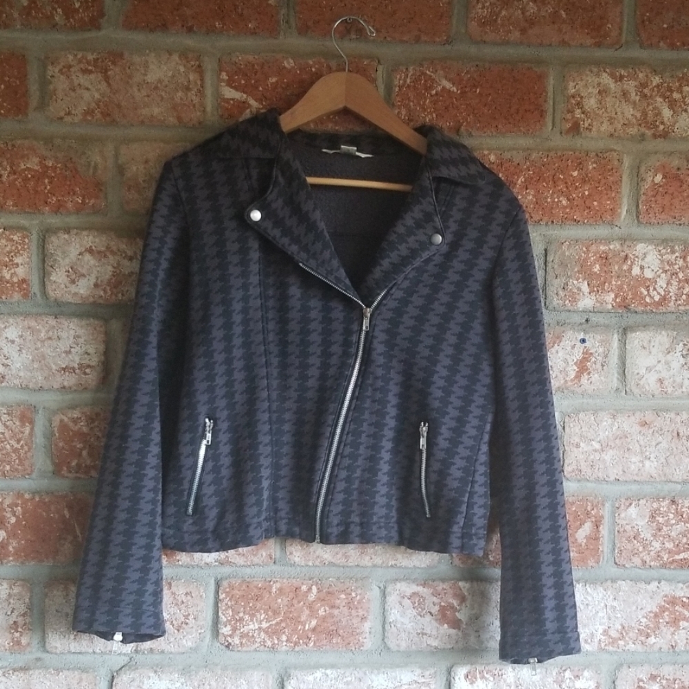 Derek heart zip up houndstooth sweatshirt